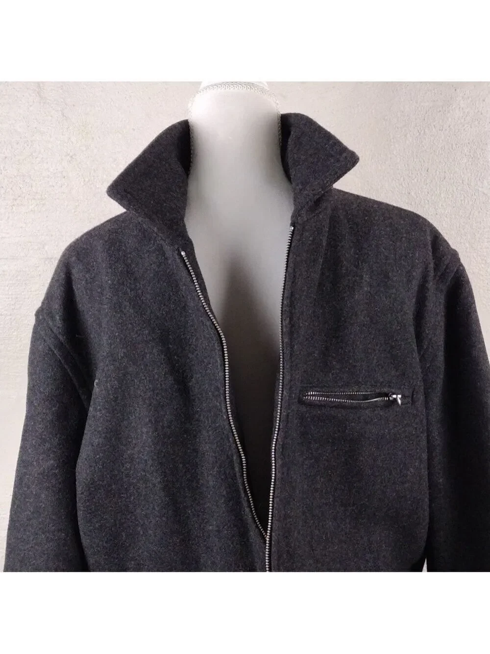 J. Crew 100% Wool Black Pointed Collar Long Sleeve Full Zipper Front Dress Coat